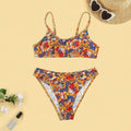 Women's plus size floral print bikini swimsuit with adjustable straps in briefs cut