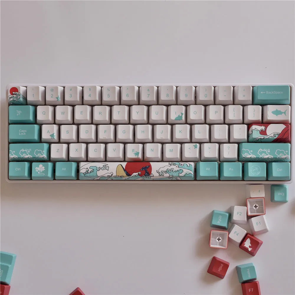 Coral Sea themed PBT keycaps with five-sided sublimation printing for Xiao Yan mechanical keyboard