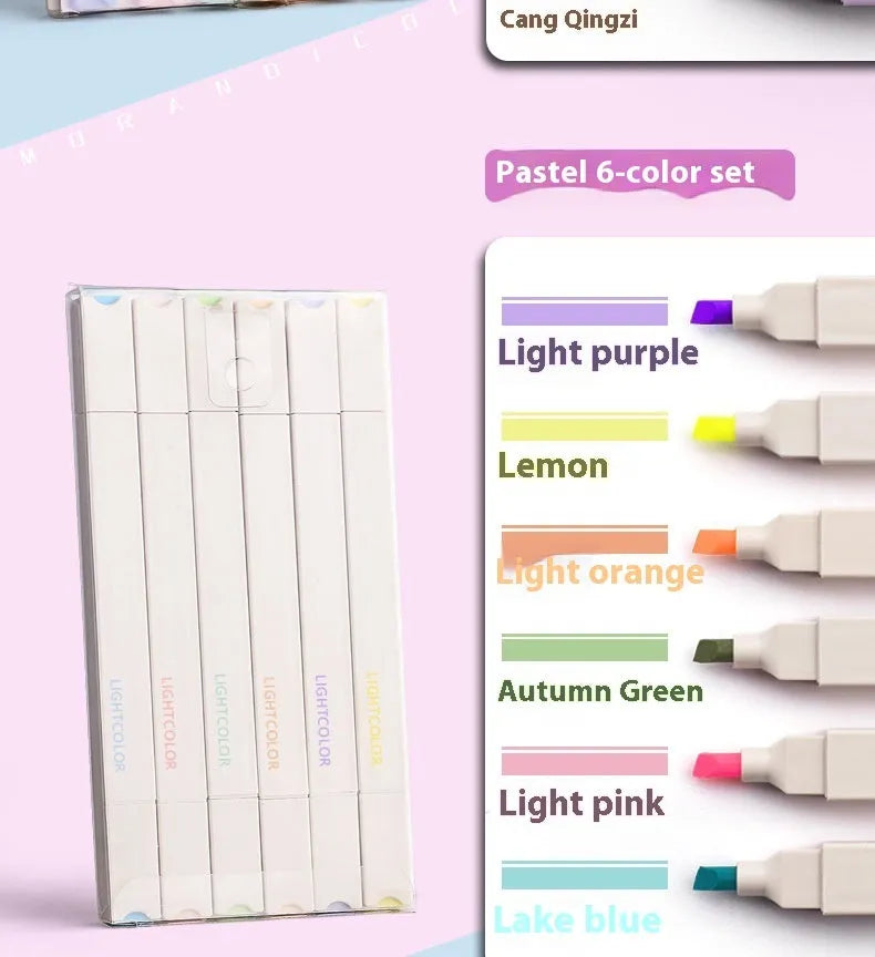 Set of double-ended fluorescent marking pens in assorted bright colours on a white background