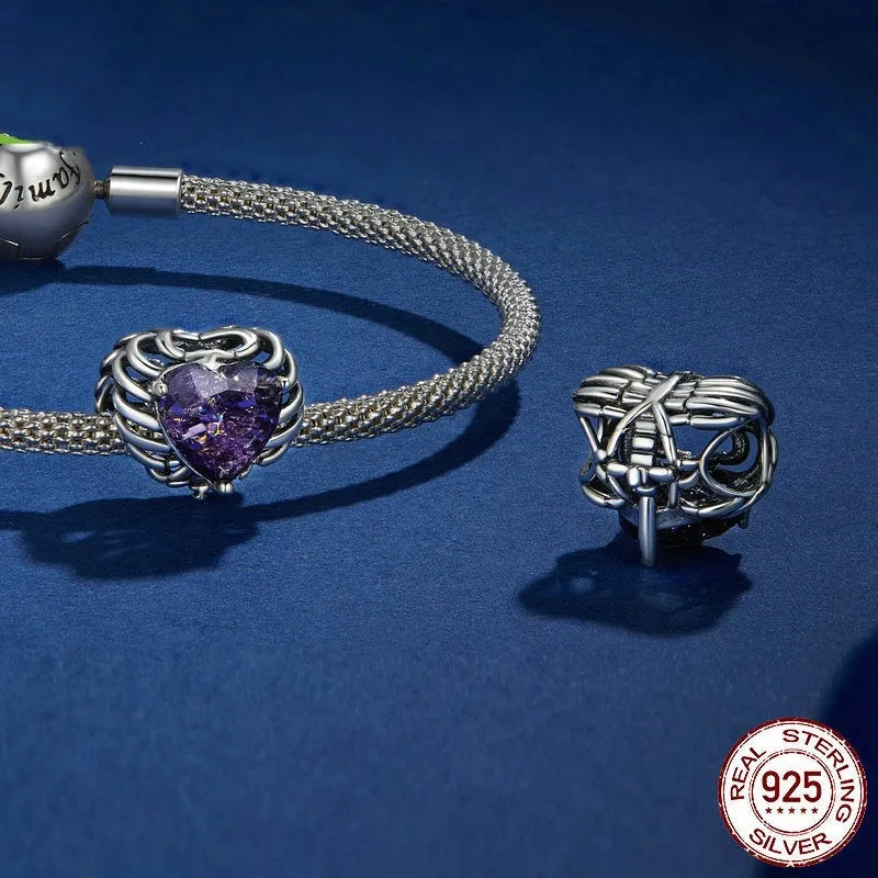 925 silver skull heart bead with inlay, 12mm height 13mm width, 4.5mm aperture, colour BSC910