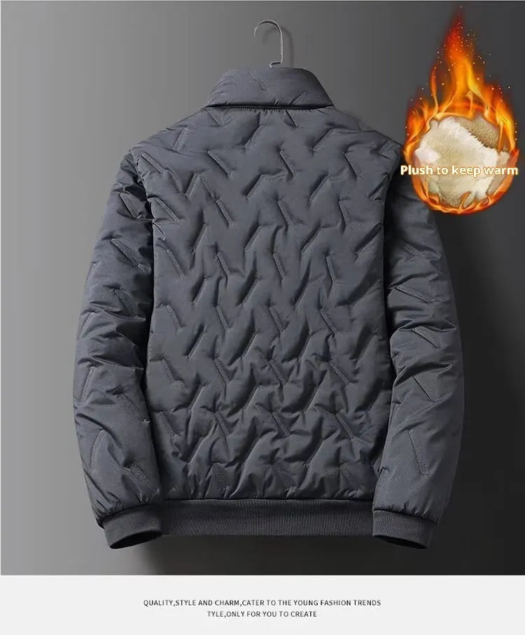 Men's thickened fleece zip jacket and tapered pants set in grey or black, polyester, loose fit, sizes L to 5XL.