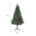 Green and white PVC artificial snow Christmas tree with metal stand in 150cm, 180cm, and 230cm sizes.