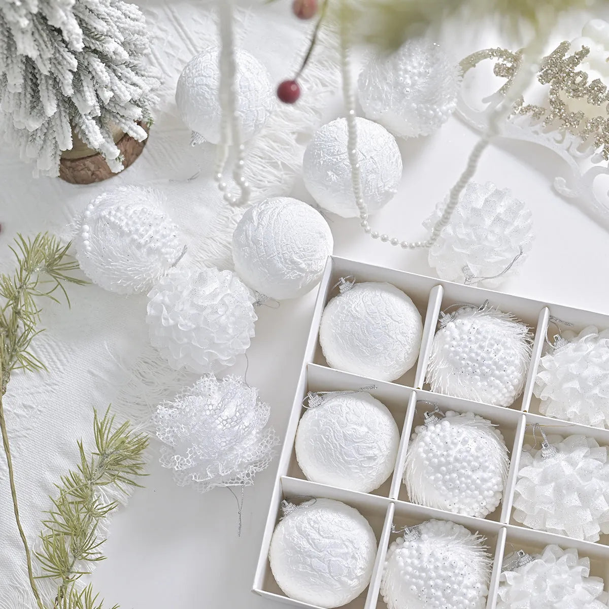 Lace glitter foam Christmas ball decorative pendant in XM0171S colour with plastic core and half-handmade finish