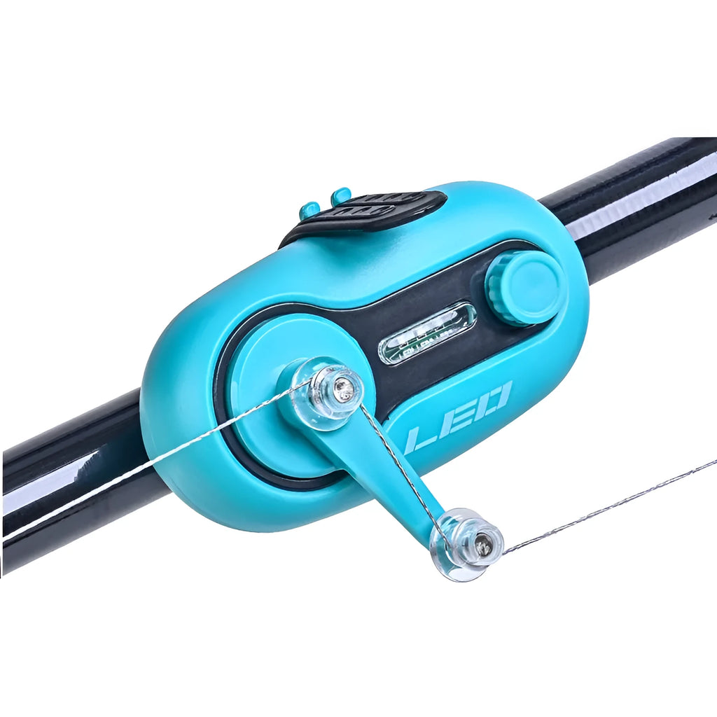 Fishing rod alarm with night fishing signal lamp in wheel and rocker style configurations