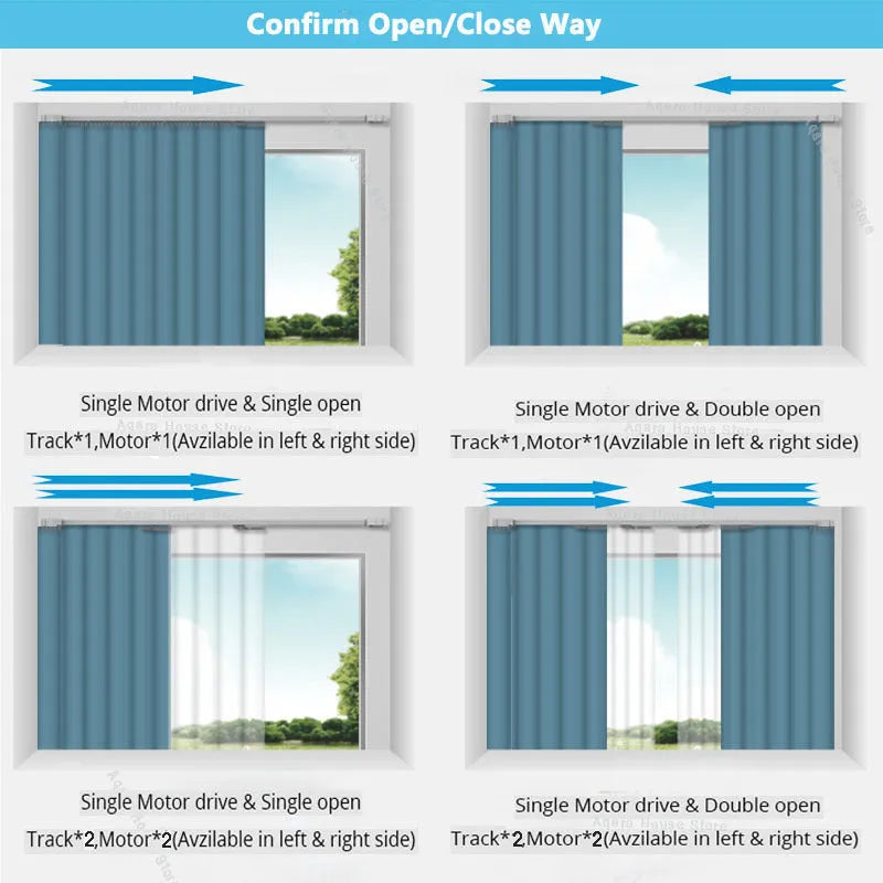Duya smart curtain motor with aluminium track and remote control for voice-operated automated curtains.
