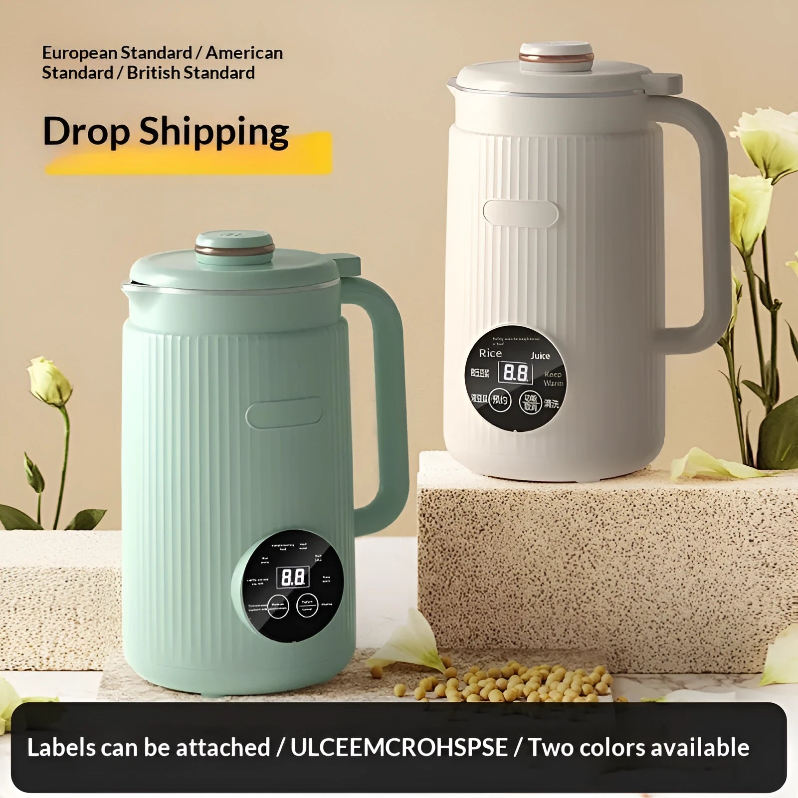 Stainless steel automatic blender 1.2L 110-220V with touch panel in Morning Dew White