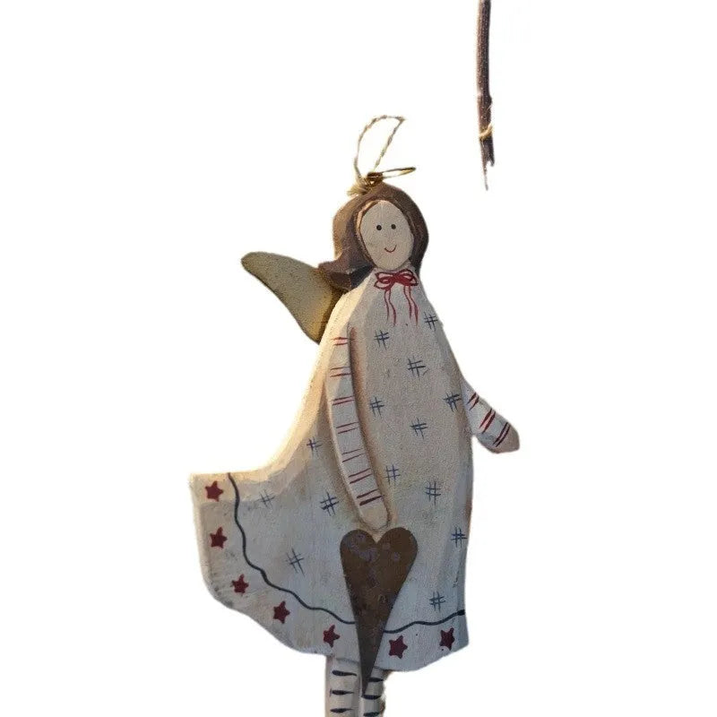Hand-painted wooden door pendant with carved heart design on rustic background