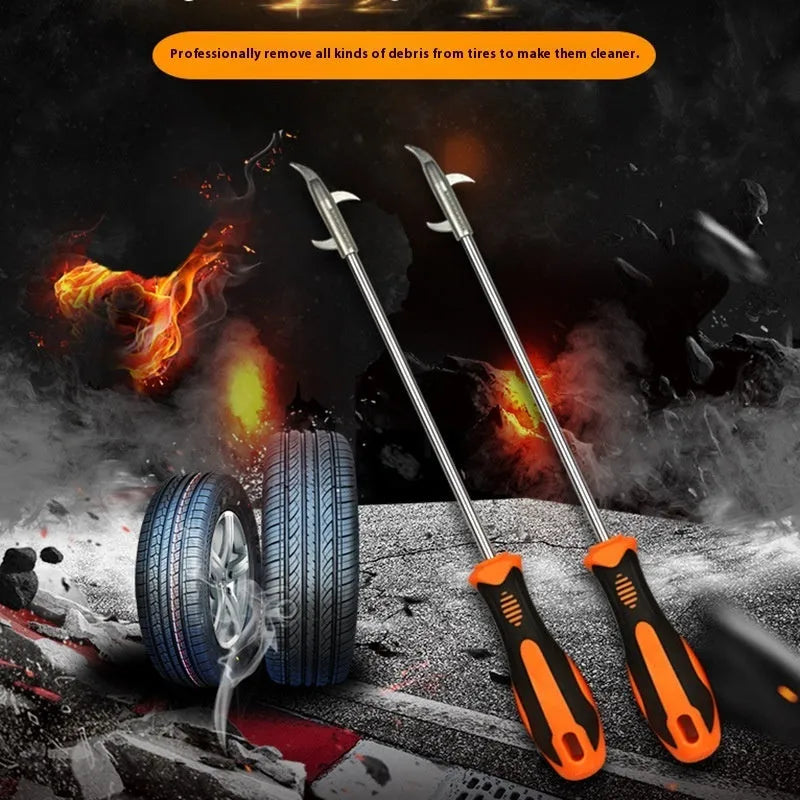 Stainless steel stone cleaning hook in black and yellow with cut stone cutting head and multi-functional hook shape