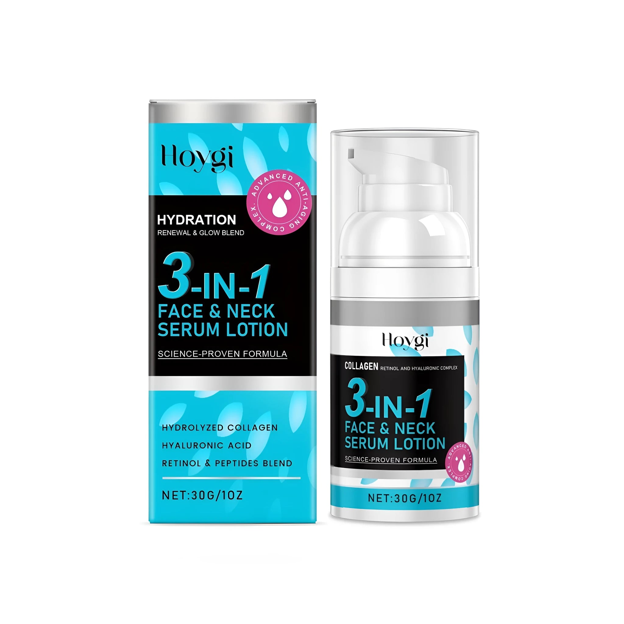 30g 3-in-1 face neck serum lotion containing collagen, retinol and hyaluronic acid