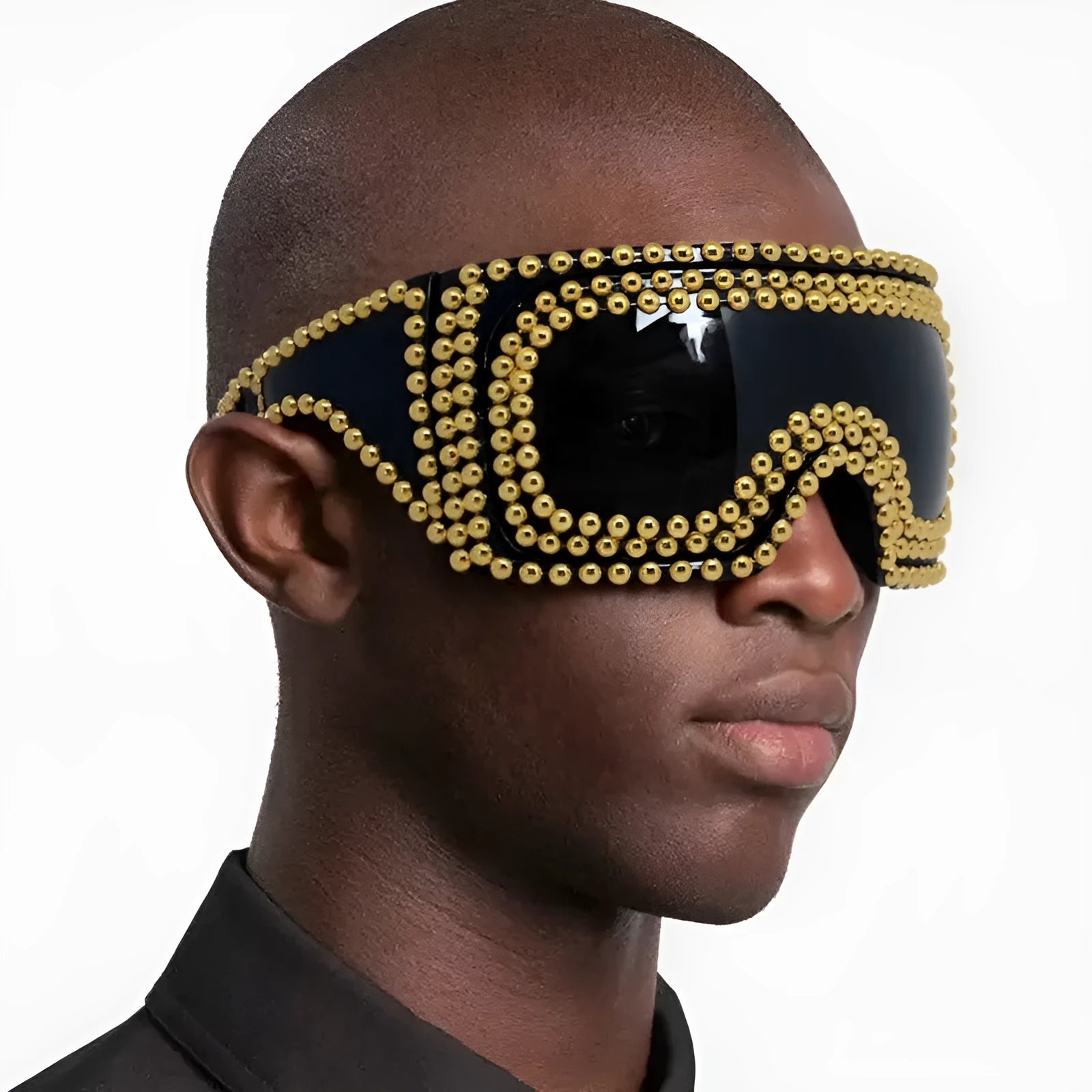 Men's personality punk sunglasses with a super large square frame and silver rivet details.