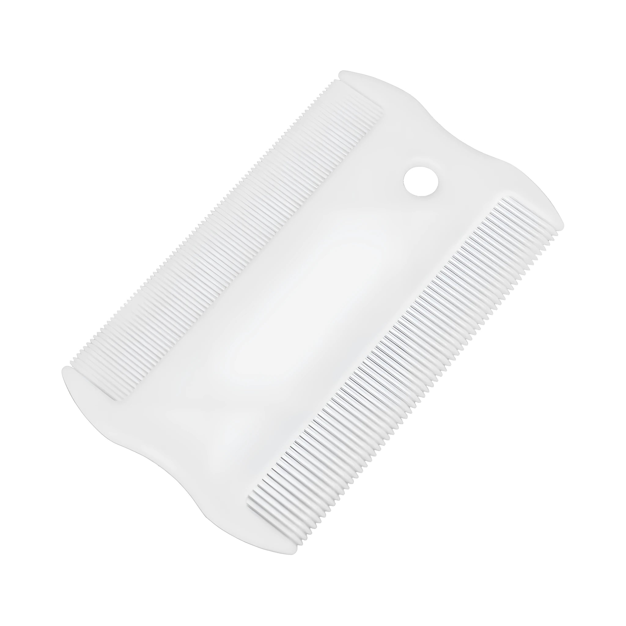 Double-sided plastic flea comb and a small separate face comb for pet grooming.