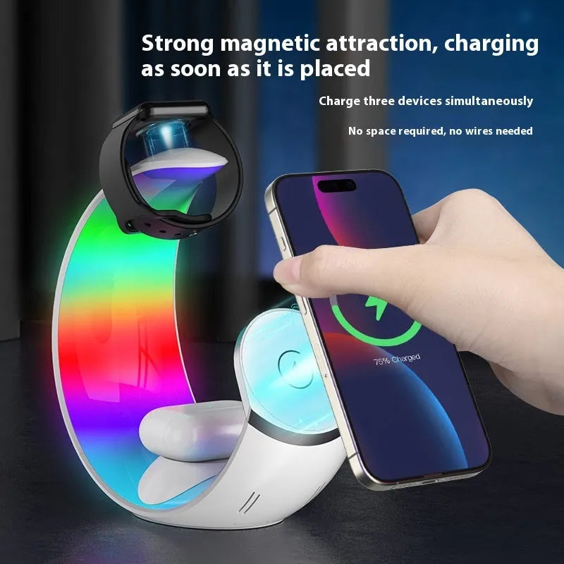 White wireless ambience light 4 in 1 night lamp charger with Type-C port