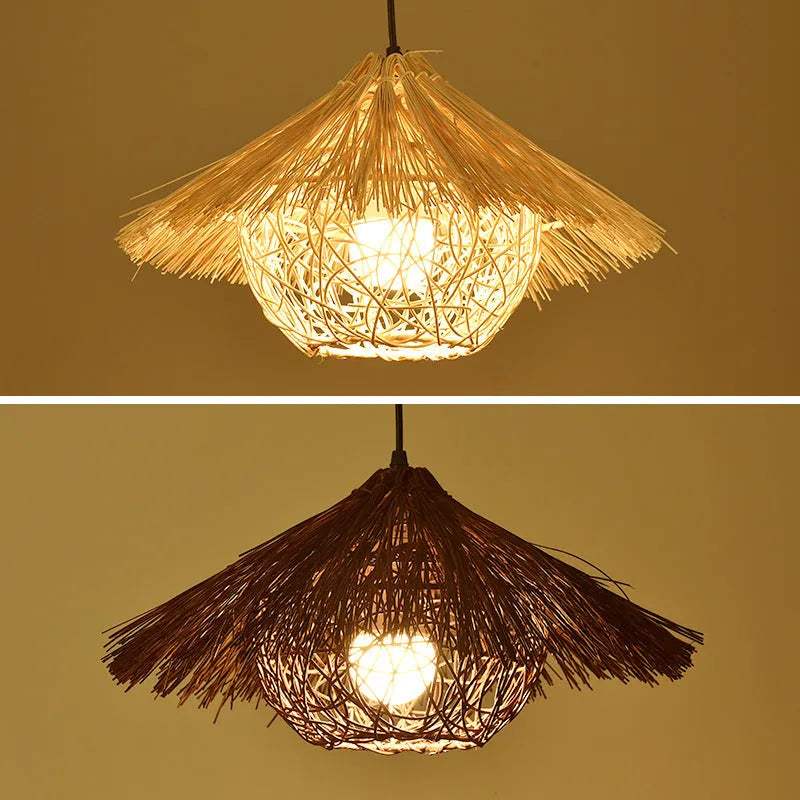 Straw hat chandelier Southeast Asia rattan pendant light in F model 25cm, 30cm and 36cm sizes