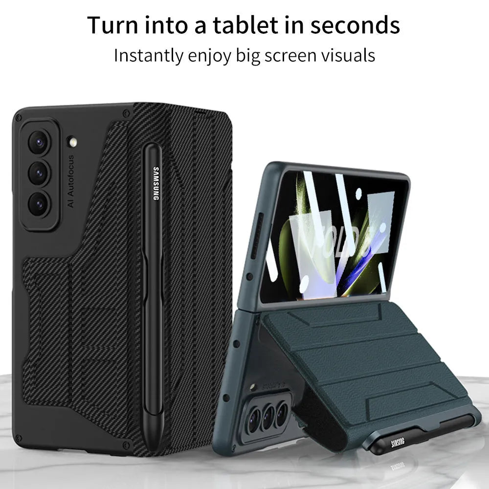 Samsung Galaxy Z Fold5 PC back cover case in carbon fibre pattern on phone