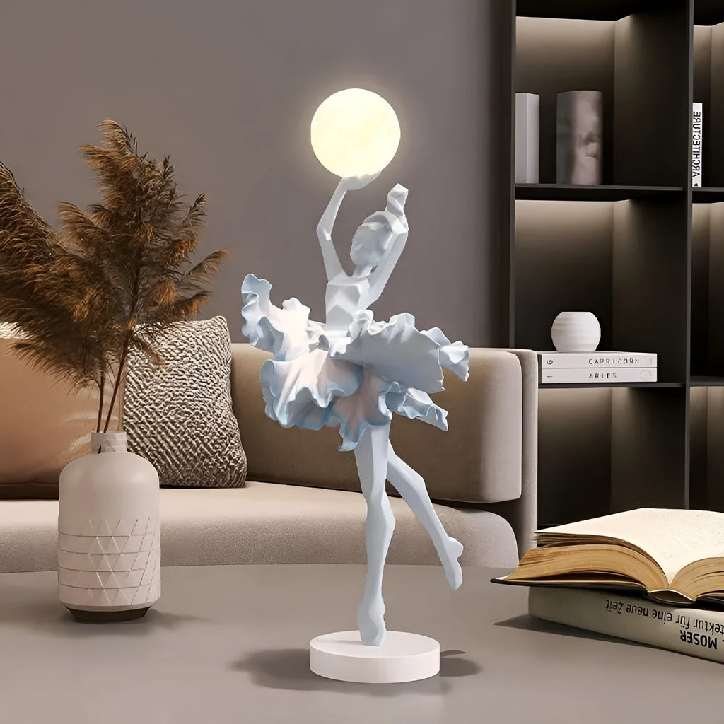 Art Girl Atmosphere small resin USB night lamp in Black Gold, White, Pink, or Light Blue.