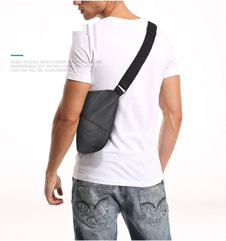 Dark grey right-shoulder polyester crossbody bag with anti-theft function, soft handle, file bag, and zipper pocket