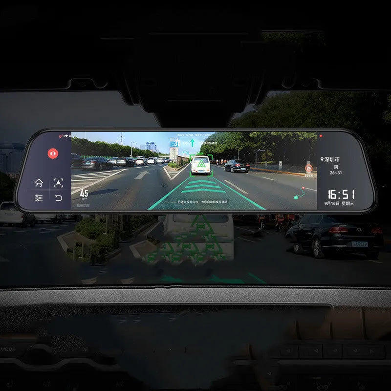 12-inch rearview mirror tachograph with touch screen and dual camera lenses