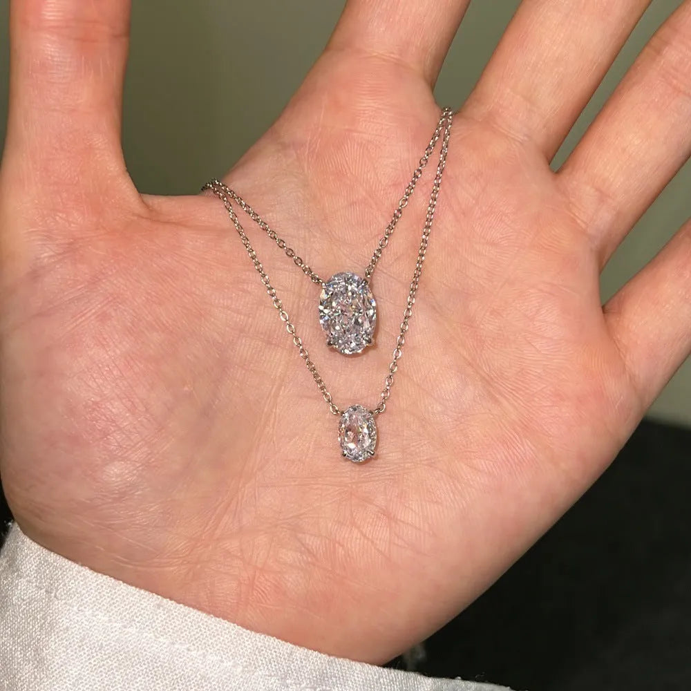 S925 sterling silver women's necklace with geometric oval pendant in gold or platinum finish
