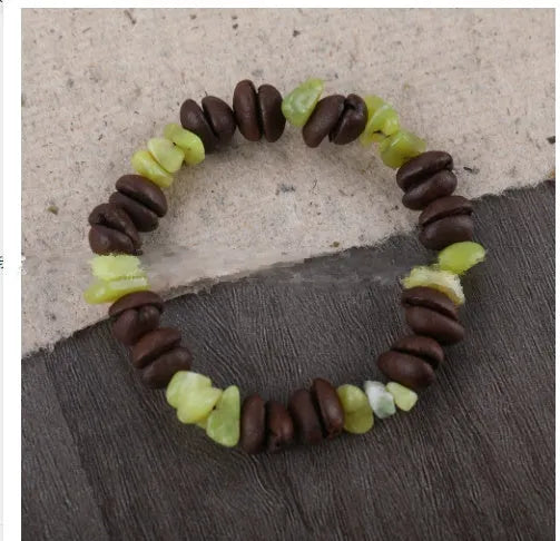 Handmade coffee bean bracelet for women, unisex geometry shape, 16mm size, real coffee beans
