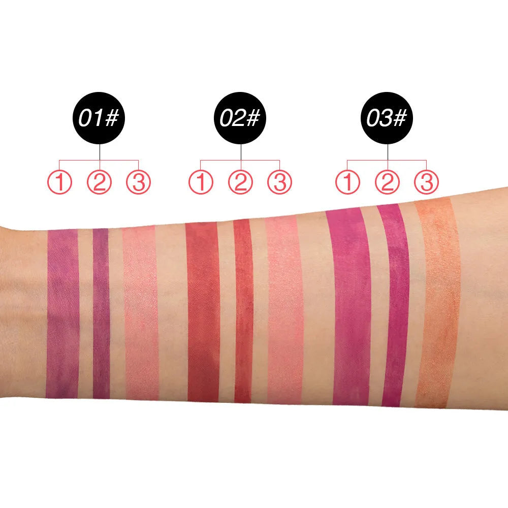 Women's matte pearly lip gloss pen set with 3 shades 01 02 03, 15cm by 8.5mm, multicolor