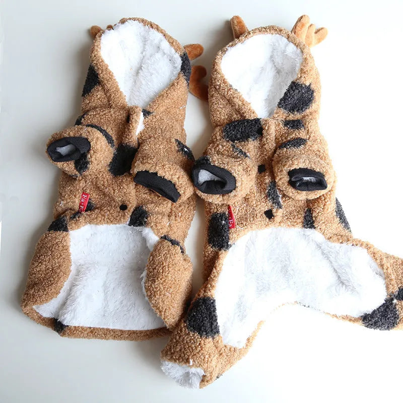 Polka dot elk couple pattern pet clothing in five sizes with four-leg and skirt-style designs