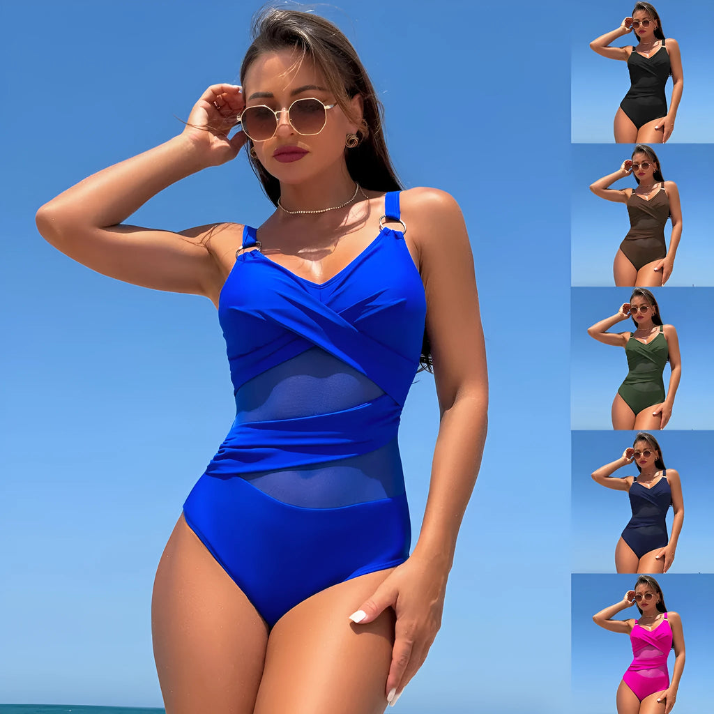 Women's solid colour one-piece swimsuit for swimming activities in quick-dry fabric