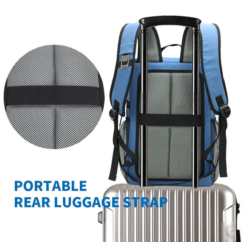 Black insulated 20L cloth backpack with a mounted shoulder bag featuring a bottle opener.