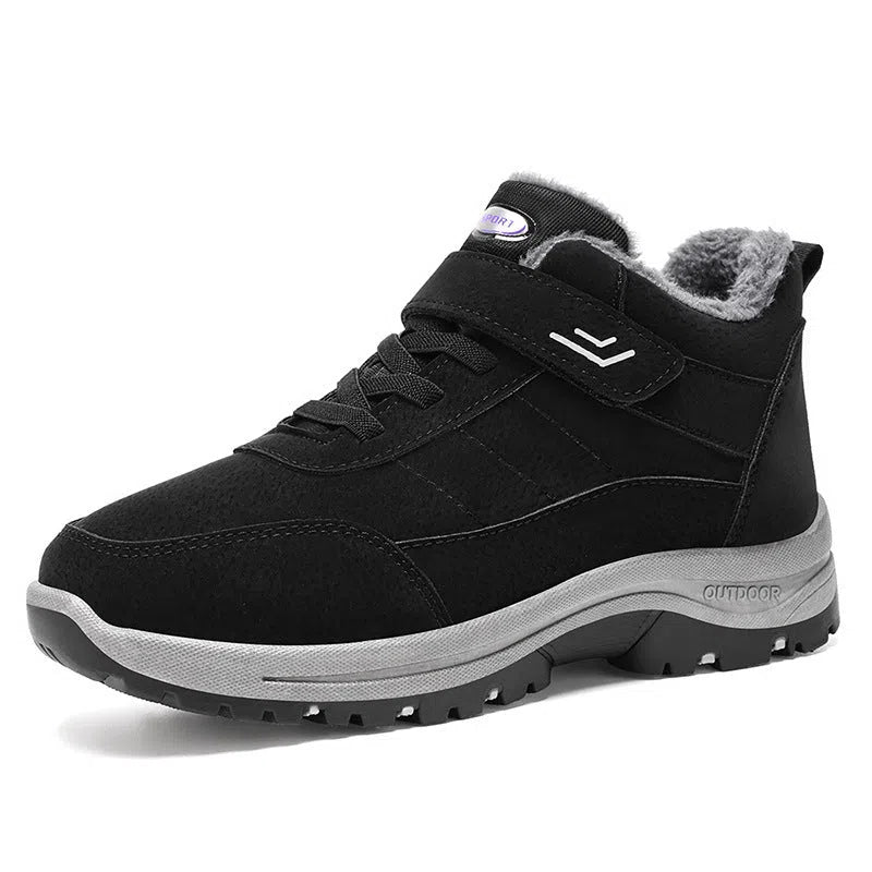 High-top outdoor snow boots with thick PVC sole, fleece lining and artificial PU upper