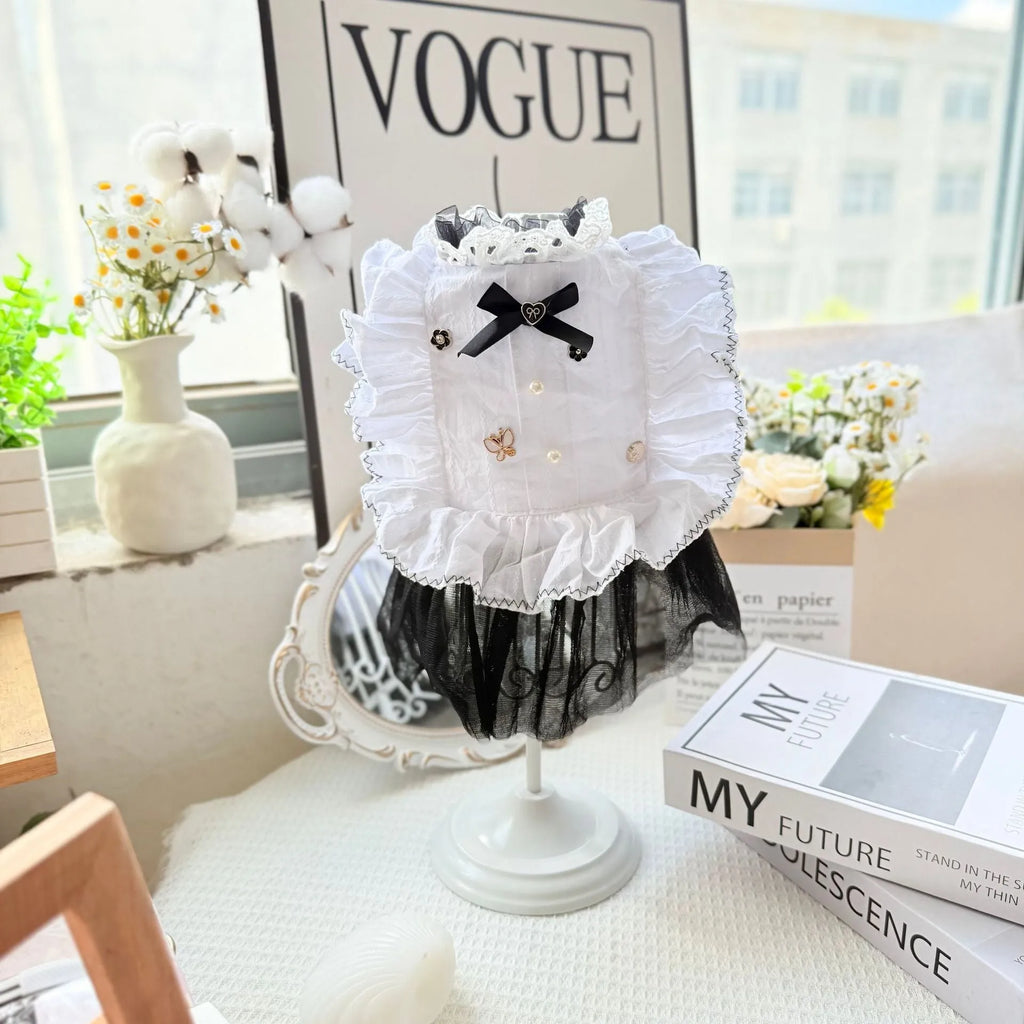 White polyester waltz gauze skirt for a small dog, shown in a princess style.