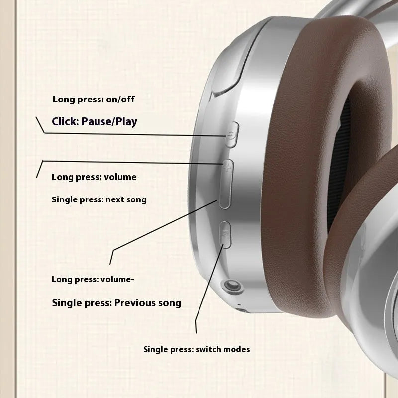 Retro style wireless Bluetooth headset in vintage brown colour with head-mounted design