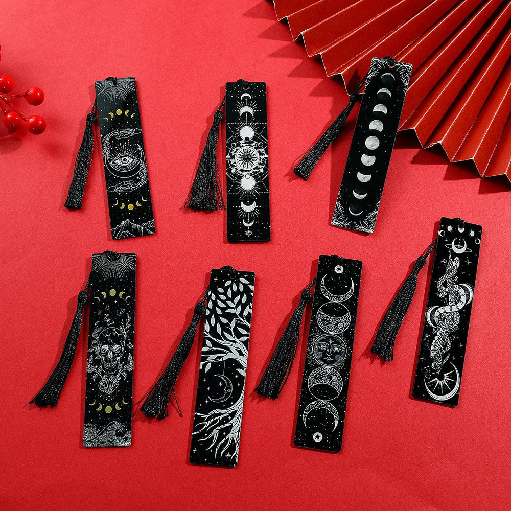 Skull pattern acrylic tassel bookmark in one of ten colour options A to J