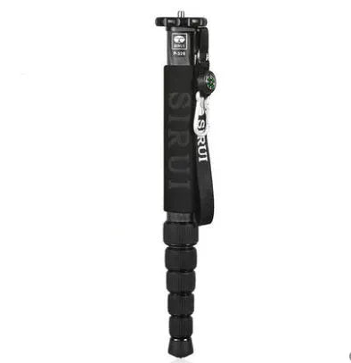 Black carbon fibre telescopic monopod for DSLR cameras extended to full height