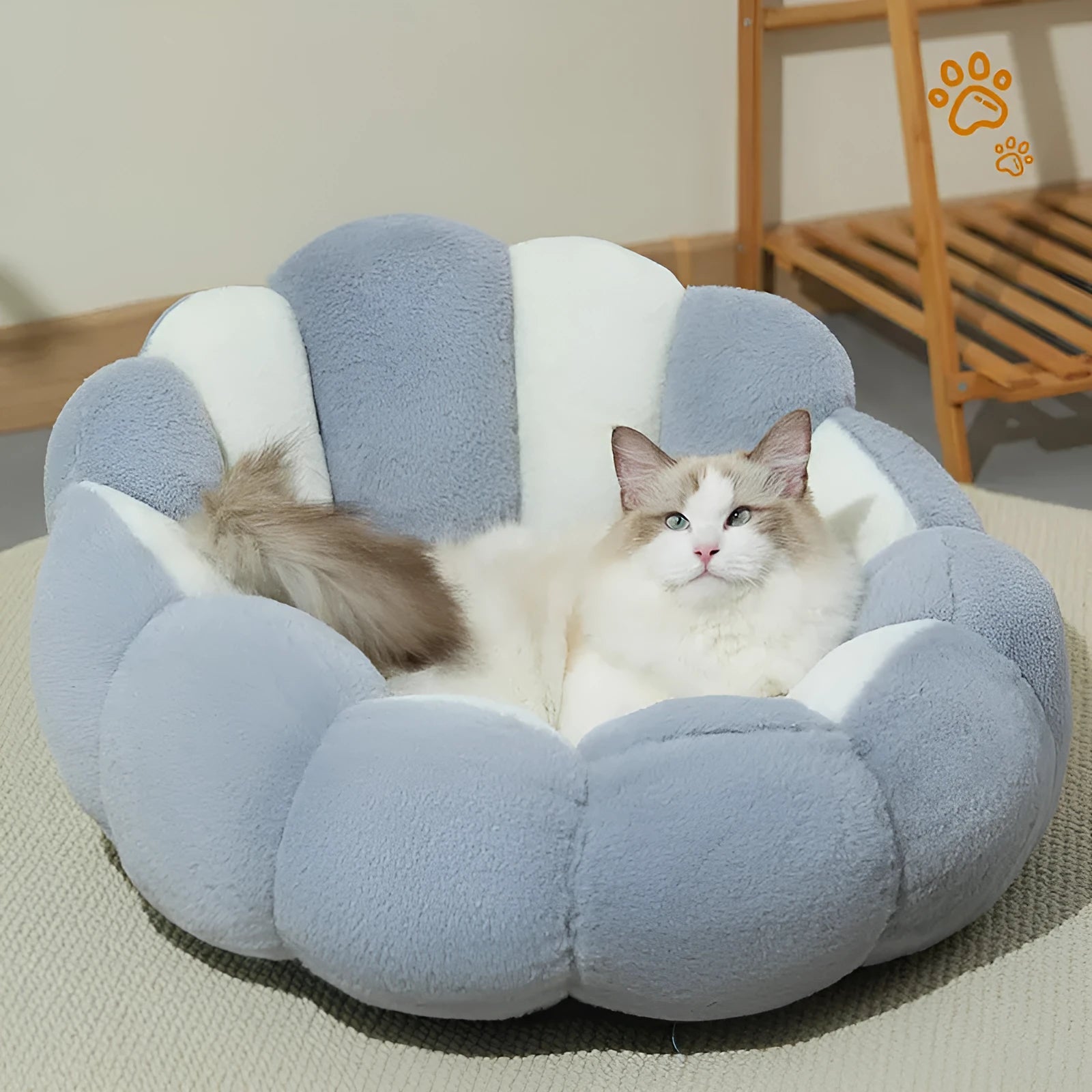 Greyish white rabbit fur pet shell nest for cats and dogs in three sizes
