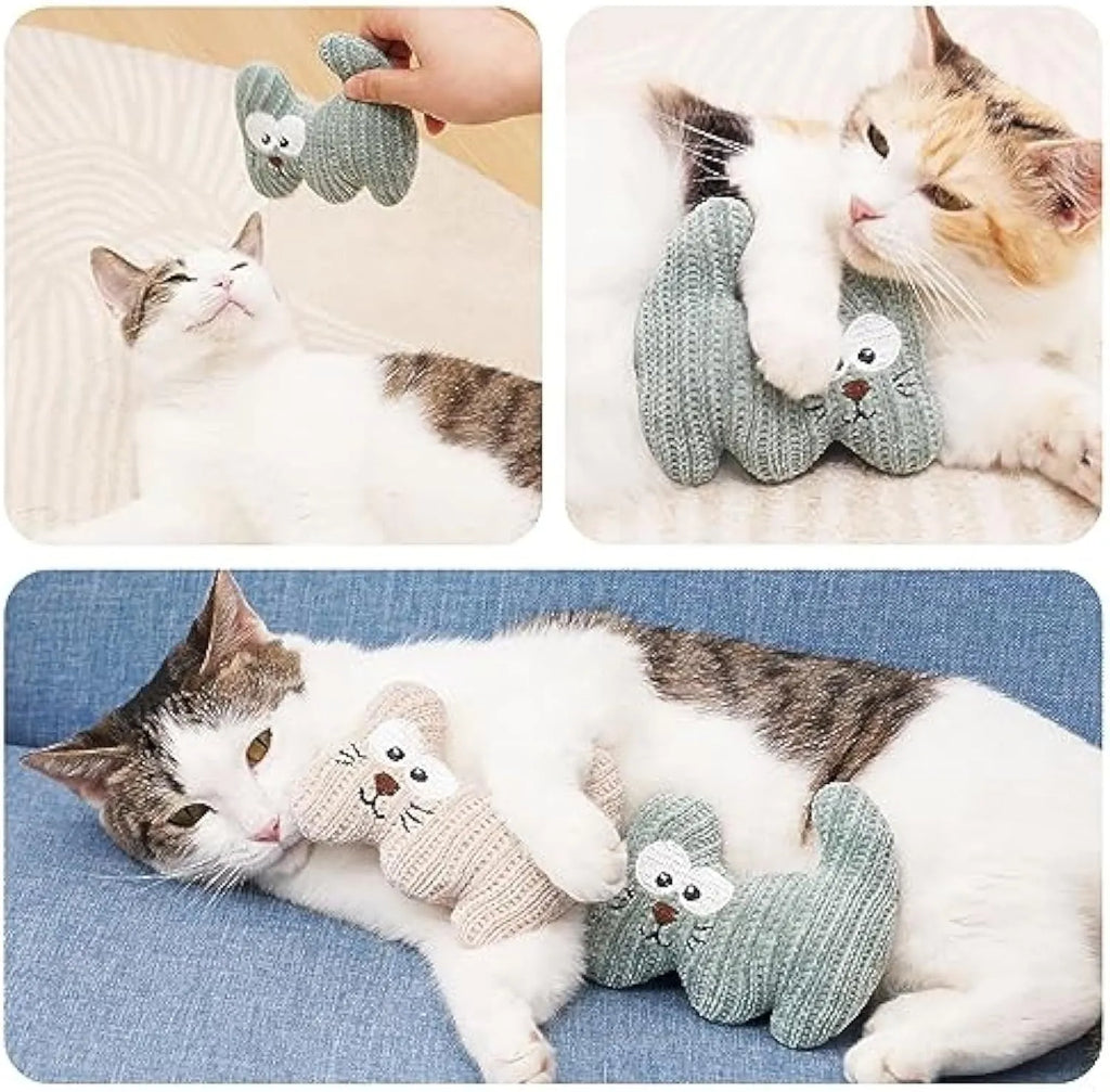 Cyan and light coffee plush rope catnip toy with bell for kittens and cats