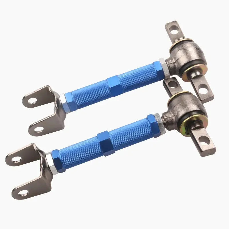 Blue aluminium alloy pull rod rear wheel recliner kit for Honda Civic EP3 suspension.