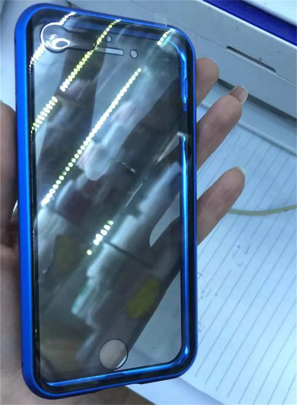 Magnetic privacy glass iPhone case with metal frame and 9H anti-peep front glass, 3-colour set