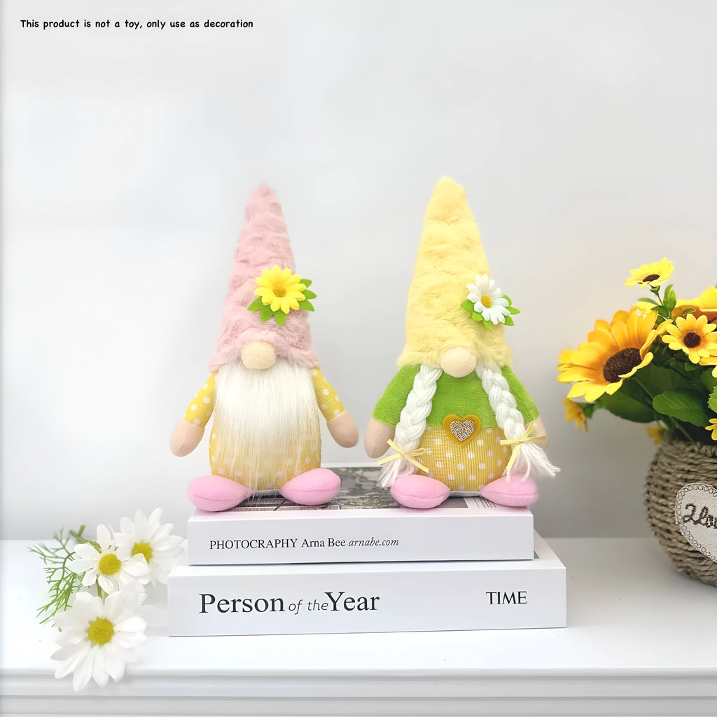 Faceless Rudolf cloth doll ornament in yellow hooded style for spring window decoration