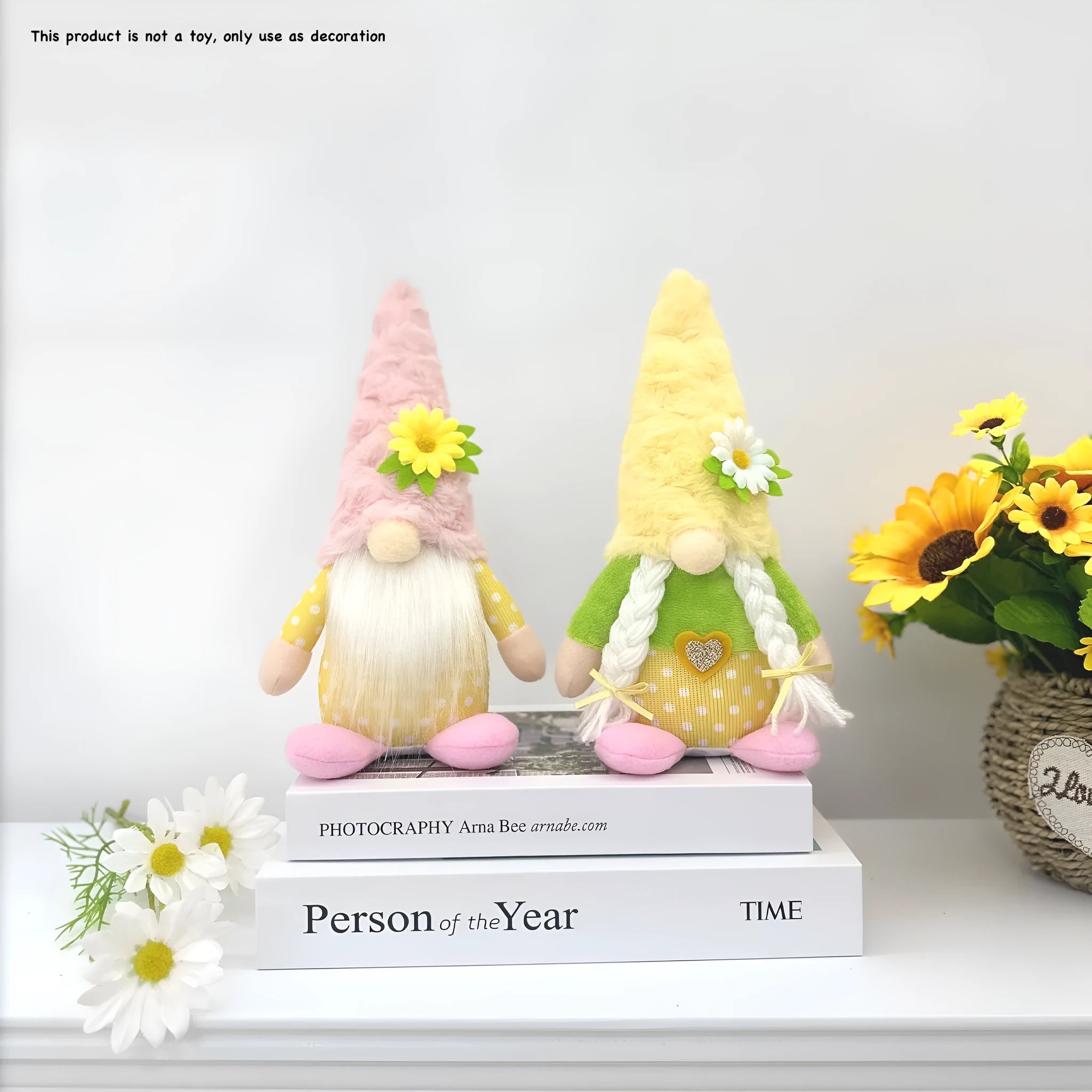 Faceless Rudolf cloth doll ornament in yellow hooded style for spring window decoration