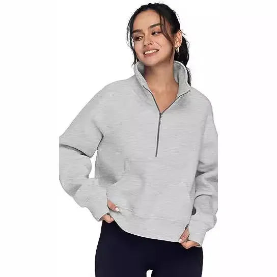 Loose lapel fleece-lined women's sweater in a solid colour with raglan long sleeves.