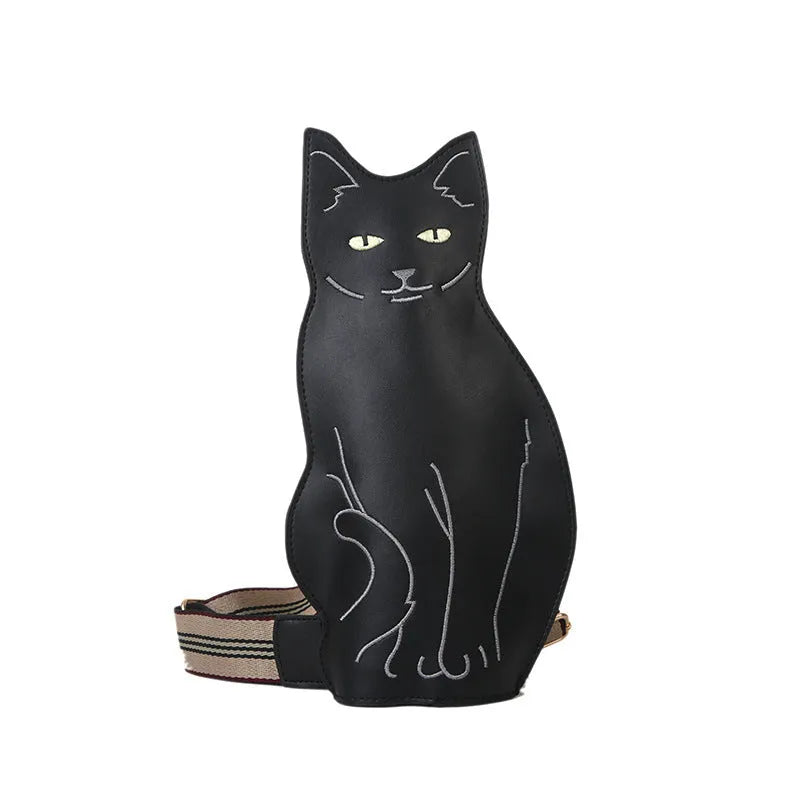 Cute cat print women's chest bag in soft PU, gray colour, with double strap connectors and canvas lining