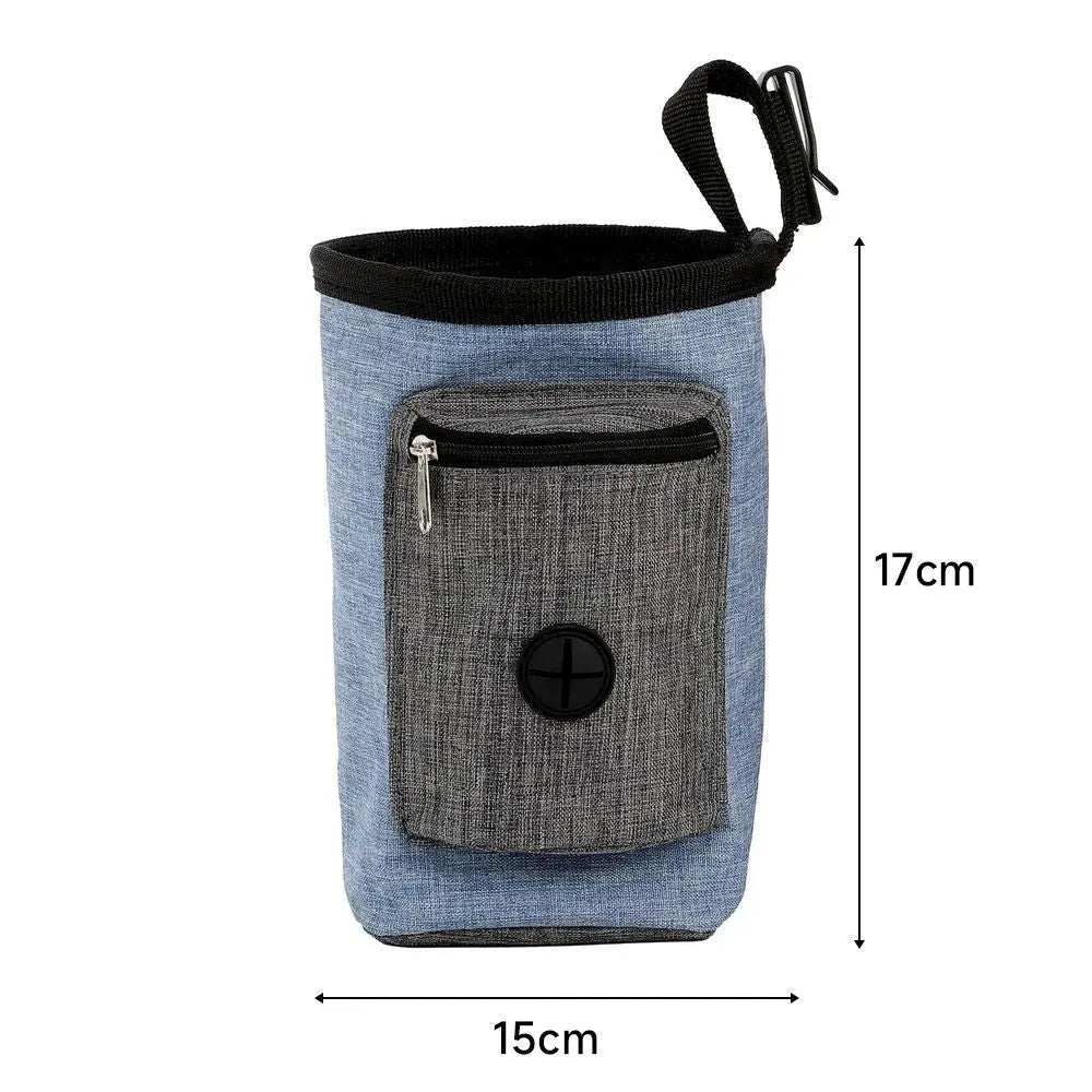 Adjustable pet waist bag in blue with waterproof cloth and plastic side clip