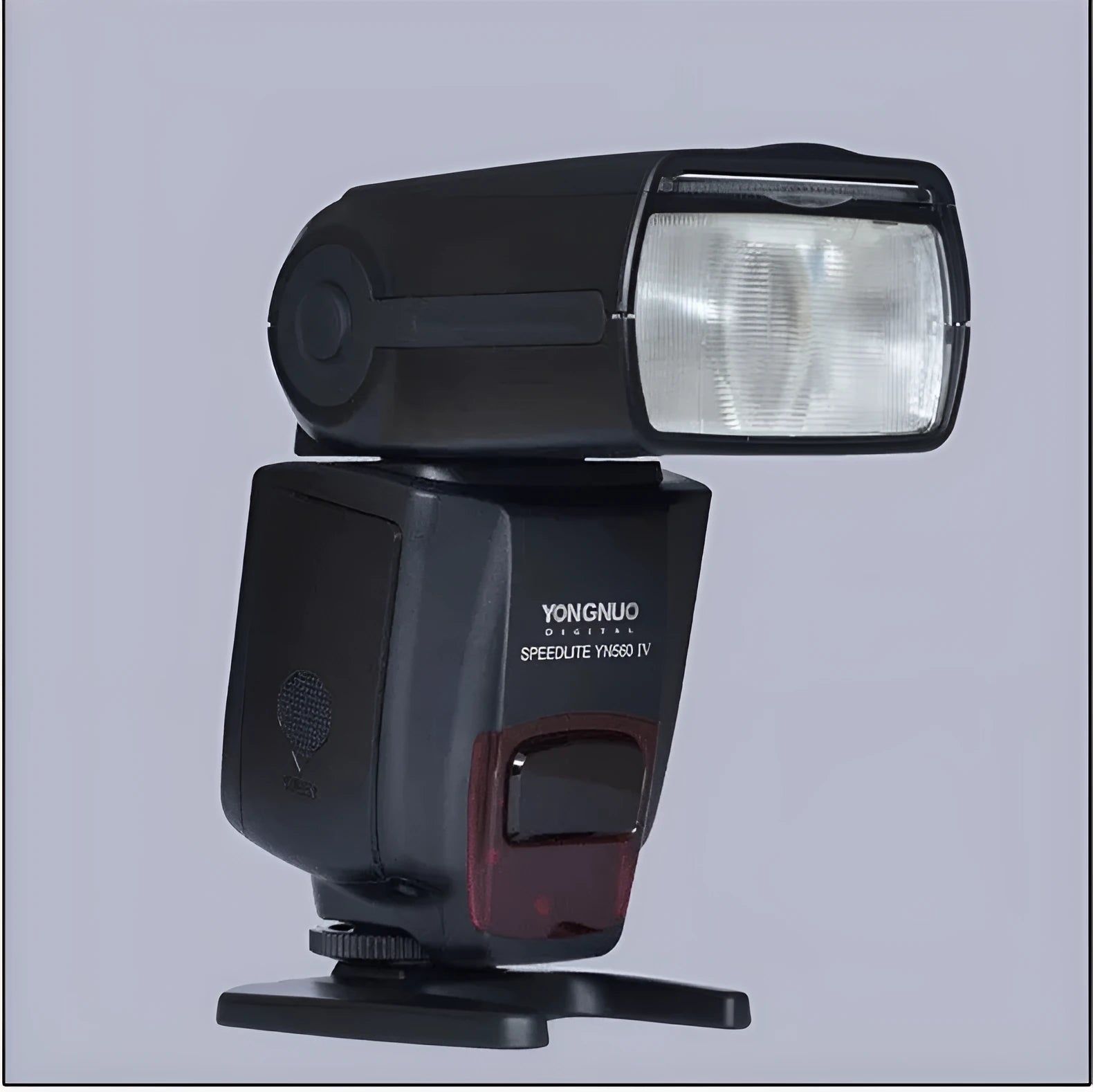 Black universal camera on-board flash with rotatable head, compatible with Canon and Nikon cameras, 58 GN