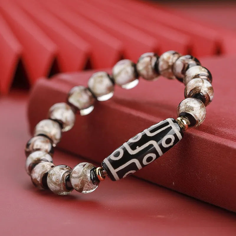 Chinese five-colour glaze bracelet with snake lucky beads and auspicious patterns in 10mm, 12mm, or 14mm sizes
