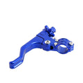 Aluminium two-finger motorcycle clutch lever shown in multiple colour options including red, blue, and black.