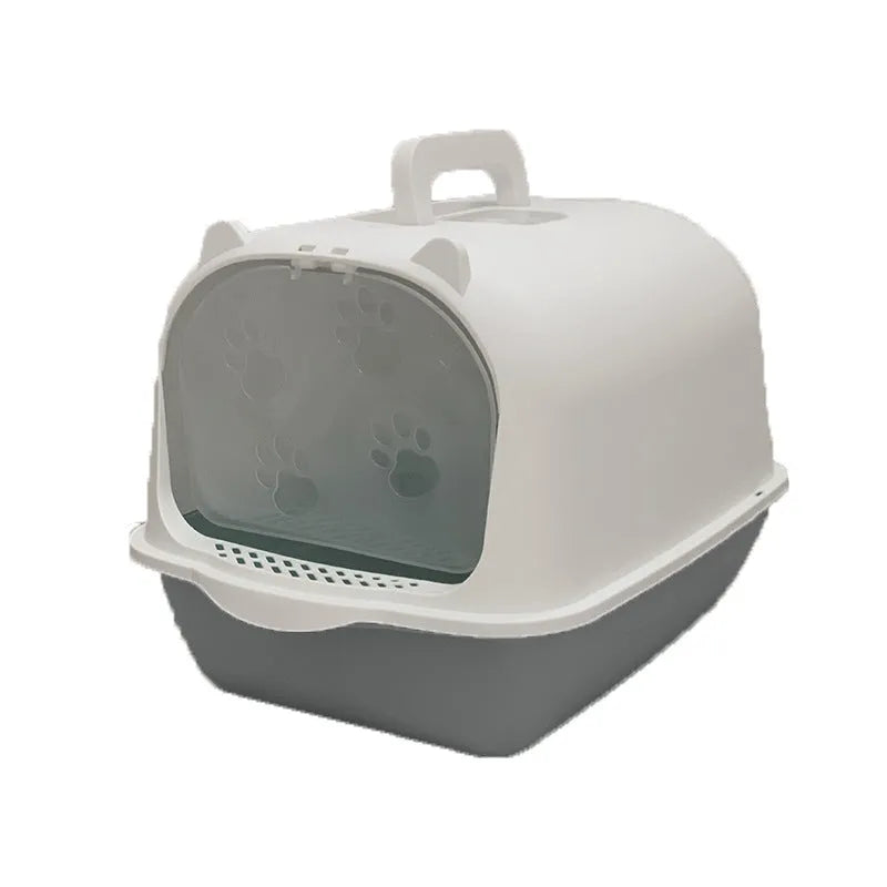 Oversized splash-proof cat litter box in PP with sand trap and included cat litter shovel, multiple colours