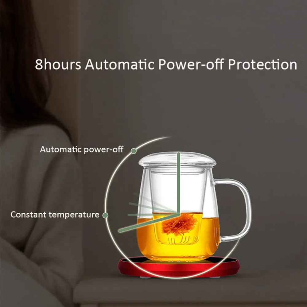 USB heating coaster with temperature adjustment in black silver red or gold colours