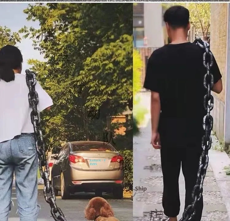 Metallic dog leash simulation prop for video content creation in three colour options