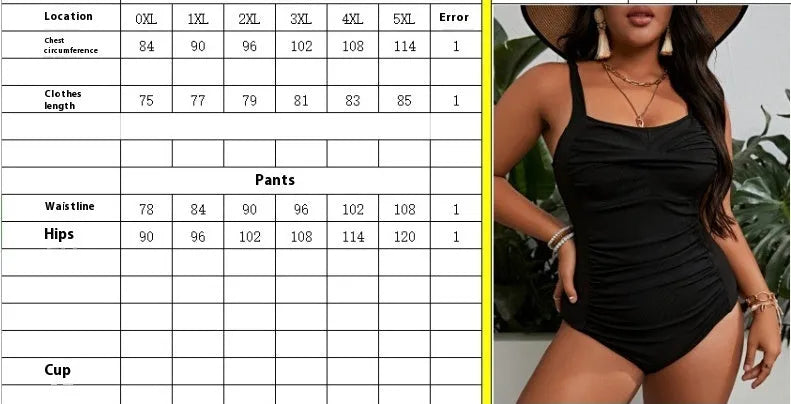 Black plus size one-piece swimsuit on a hanger, showing sleeveless bikini style.