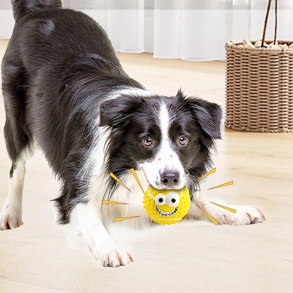 Set of four colourful latex dog balls with smile faces, suitable for small and medium pets