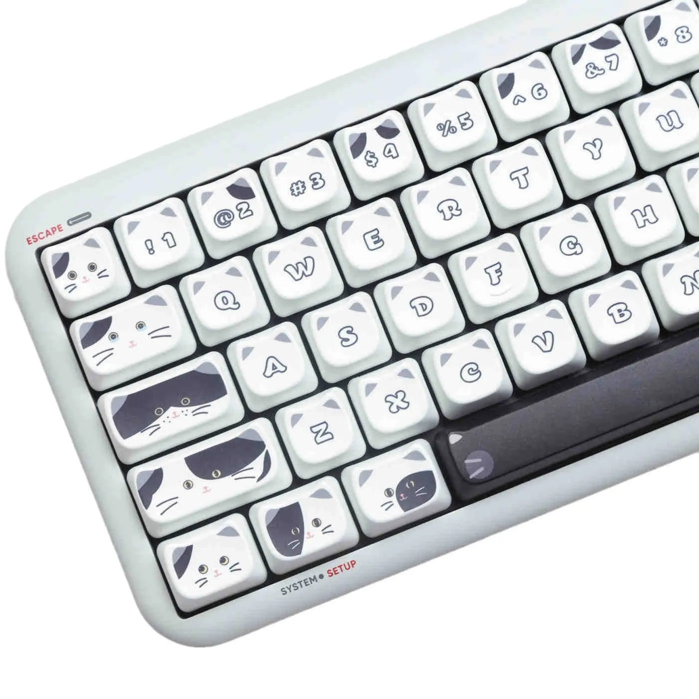Black and white kitten full set sublimation key cap set with PBT material in MAO height for mechanical keyboards